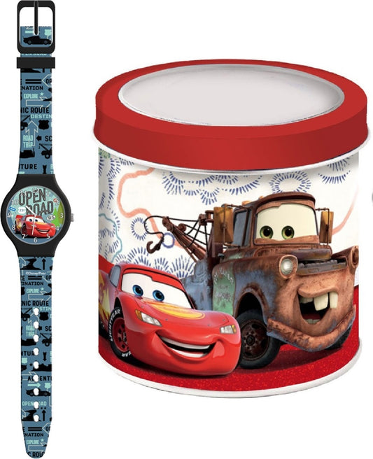 CARTOON CARS - Tin box Kinder Quarzuhr aus Kunststoff 34 mm 563503 – Produktansicht