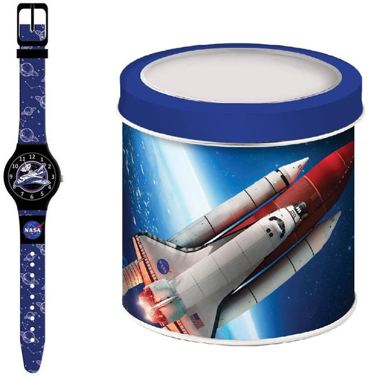 CARTOON NASA - Tin Box Kinder Quarzuhr aus Kunststoff 33 mm 486017 – Produktansicht