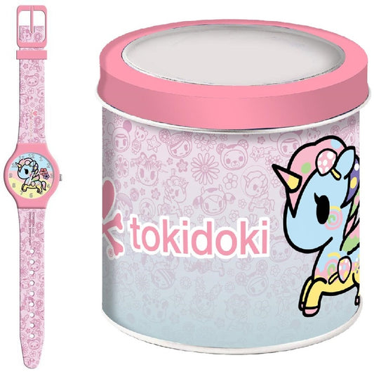 CARTOON TOKIDOKI UNICORN - Tin Box Kinder Quarzuhr aus Kunststoff 33 mm 470315 – Produktansicht