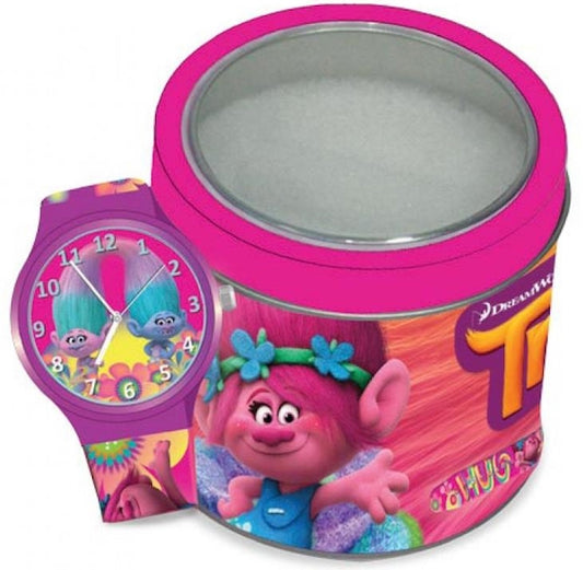 CARTOON TROLLS - Tin Box Kinder Quarzuhr aus Kunststoff 33 mm 504602 – Produktansicht