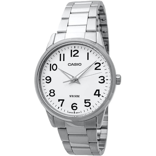 CASIO COLLECTION & VINTAGE 3 H - WHITE Herren Quarzuhr mit Datum aus Edelstahl mit SS Bracelet – Produktansicht