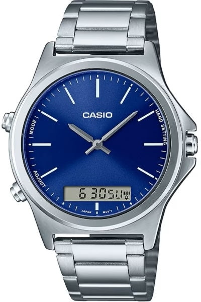 CASIO COLLECTION & VINTAGE ANA-DIGIT ALARM - BLUE MTP-VC01D-2EUDF Day & Date Armbanduhr 41.5 mm Blau