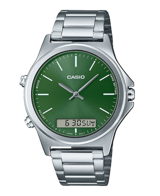 CASIO COLLECTION & VINTAGE ANA-DIGIT ALARM - FOREST GREEN MTP-VC01D-3EUDF Dual Time Armbanduhr 41.5 mm Grün
