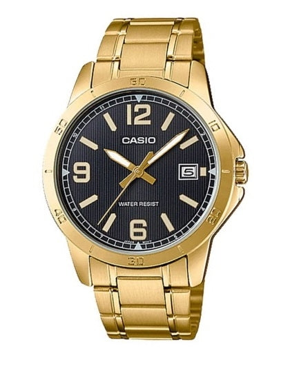 CASIO COLLECTION & VINTAGE CASUAL DATE GOLD - BLACK MTP-V004G-1BUDF Only Time Armbanduhr 41.5 mm Schwarz