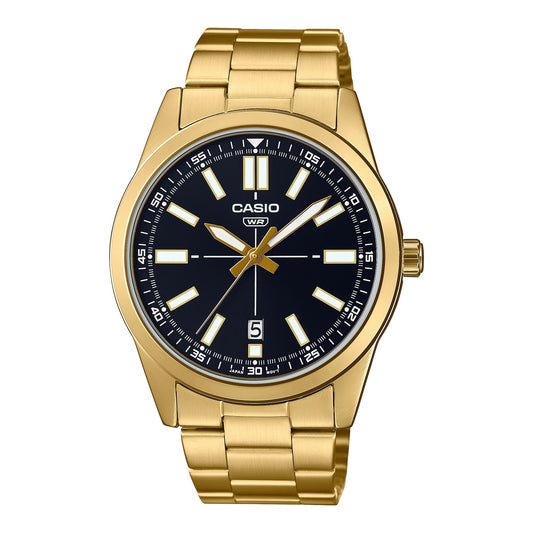 CASIO COLLECTION & VINTAGE CASUAL DATE GOLD - BLACK MTP-VD02G-1EUDF Date Armbanduhr 41 mm Schwarz