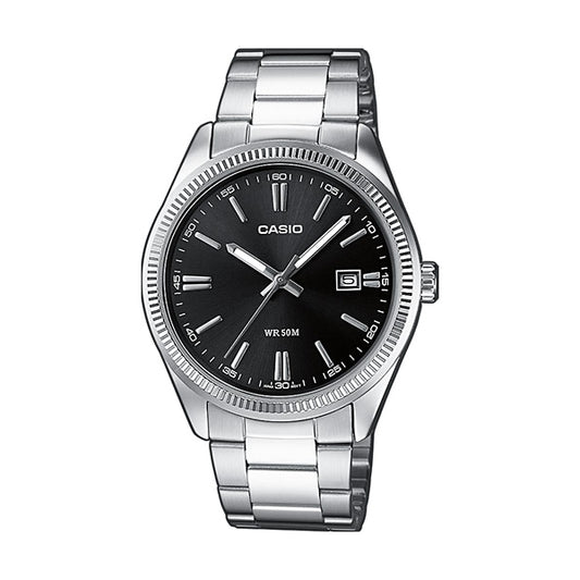 CASIO COLLECTION & VINTAGE DATE - BLACK Herren Quarzuhr mit Datum aus Edelstahl mit SS Bracelet – Produktansicht