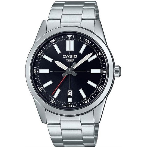 CASIO COLLECTION & VINTAGE DATE - BLACK Herren Quarzuhr mit Datum aus Edelstahl mit SS Bracelet – Produktansicht