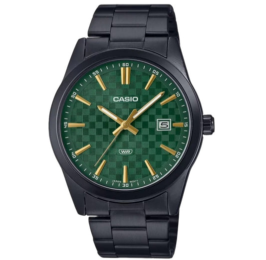 CASIO COLLECTION & VINTAGE DATE - CARBON LOOK - GREEN Herren Quarzuhr mit Datum aus Edelstahl – Produktansicht