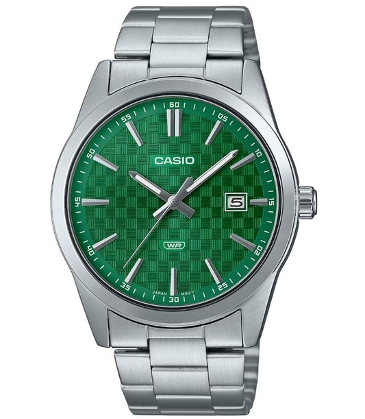 CASIO COLLECTION & VINTAGE DATE - CARBON LOOK - GREEN Herren Quarzuhr mit Datum aus Edelstahl – Produktansicht