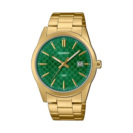 CASIO COLLECTION & VINTAGE DATE GOLD - CARBON LOOK - GREEN Herren Quarzuhr mit Datum aus Metal – Produktansicht