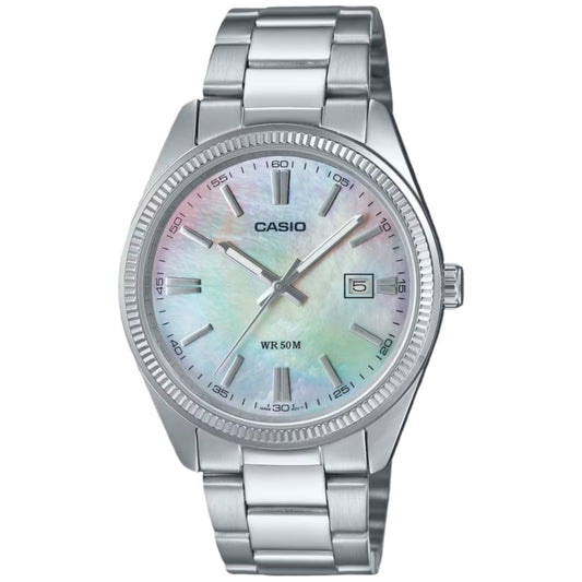 CASIO COLLECTION & VINTAGE DATE - MOTHER OF PEARL Herren Quarzuhr mit Datum aus Edelstahl mit – Produktansicht
