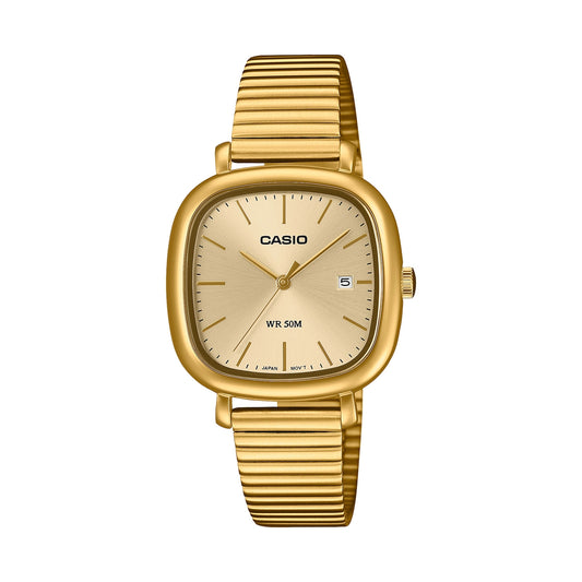 CASIO COLLECTION & VINTAGE DATE SQUARE - GOLD Damen Quarzuhr mit Datum aus Edelstahl mit SS – Produktansicht