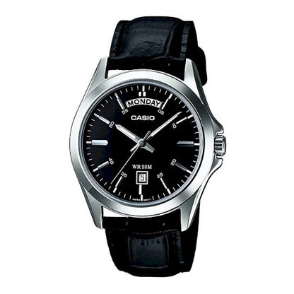 CASIO COLLECTION & VINTAGE DAY DATE LEATHER - BLACK MTP-1370L-1AVDF Day & Date Armbanduhr 40 mm Schwarz