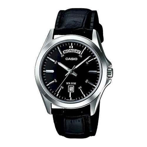 CASIO COLLECTION & VINTAGE DAY DATE LEATHER - BLACK MTP-1370L-1AVDF Day & Date Armbanduhr 40 mm Schwarz