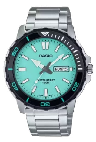 CASIO COLLECTION & VINTAGE DIVER 100M - AQUA GREEN Herren Quarzuhr mit Datum aus Edelstahl mit – Produktansicht
