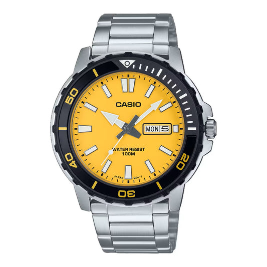 CASIO COLLECTION & VINTAGE DIVER 100M - YELLOW Herren Quarzuhr mit Datum aus Edelstahl mit SS – Produktansicht
