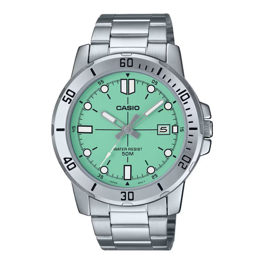 CASIO COLLECTION & VINTAGE DIVER 50M - AQUA GREEN Herren Quarzuhr mit Datum aus Edelstahl mit – Produktansicht