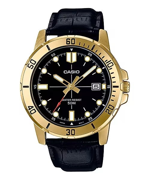 CASIO COLLECTION & VINTAGE DIVER 50M LEATHER - BLACK MTP-VD01GL-1EVUDF Date Armbanduhr 45 mm Schwarz