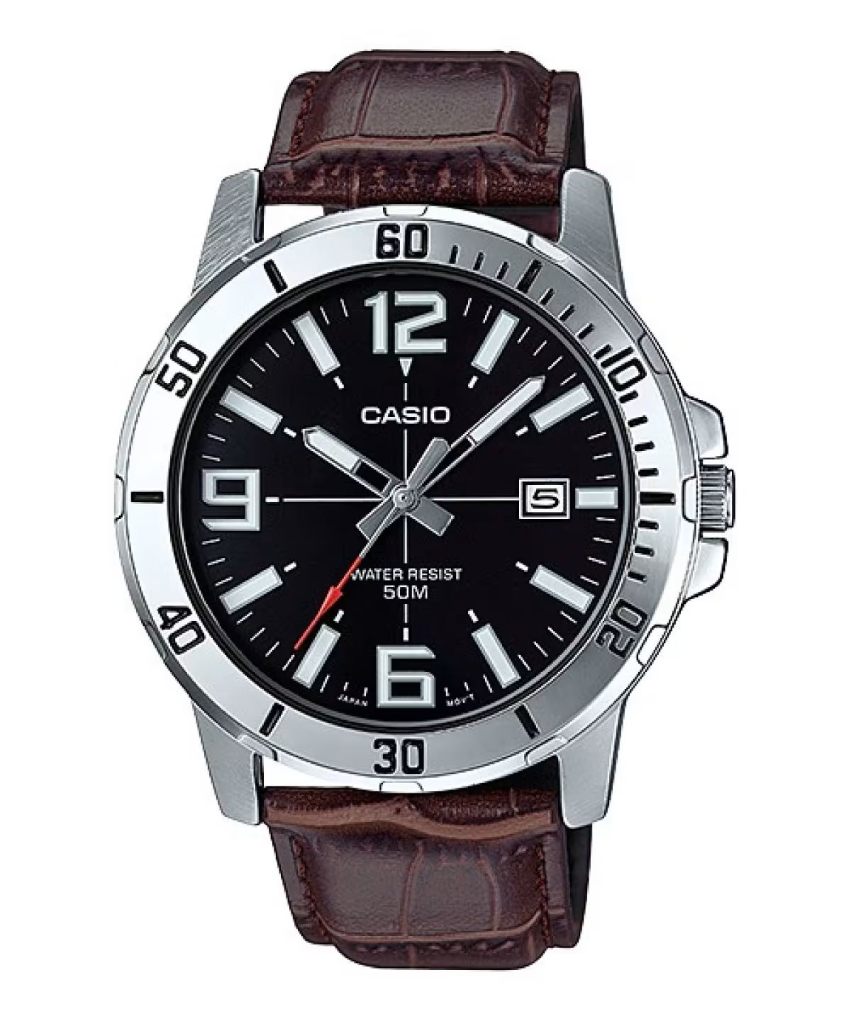 CASIO COLLECTION & VINTAGE DIVER 50M LEATHER - BROWN MTP-VD01L-1BVUDF Date Armbanduhr 45 mm Braun