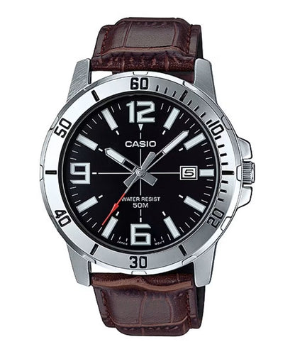 CASIO COLLECTION & VINTAGE DIVER 50M LEATHER - BROWN MTP-VD01L-1BVUDF Date Armbanduhr 45 mm Braun