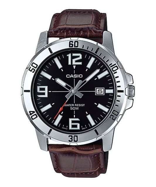 CASIO COLLECTION & VINTAGE DIVER 50M LEATHER - BROWN MTP-VD01L-1BVUDF Date Armbanduhr 45 mm Braun