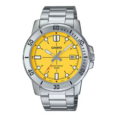 CASIO COLLECTION & VINTAGE DIVER 50M - YELLOW Herren Quarzuhr mit Datum aus Edelstahl mit SS – Produktansicht