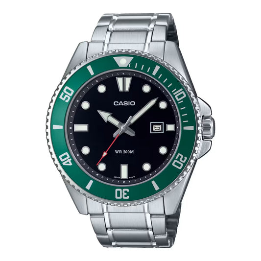 CASIO COLLECTION & VINTAGE DIVER DATE 200M - GREEN Herren Quarzuhr mit Datum aus Edelstahl mit – Produktansicht