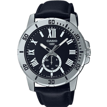 CASIO COLLECTION & VINTAGE DIVER DATE LEATHER - BLACK MTP-VD200L-1BUDF Only Time Armbanduhr 45 mm Schwarz