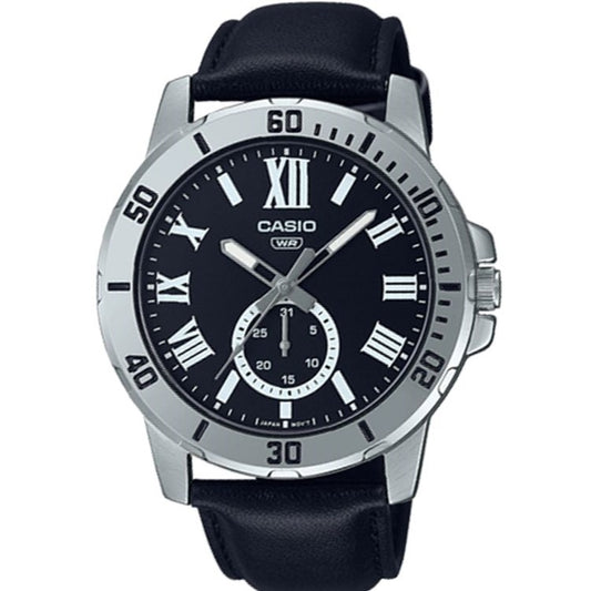 CASIO COLLECTION & VINTAGE DIVER DATE LEATHER - BLACK Herren Quarzuhr aus Edelstahl mit – Produktansicht