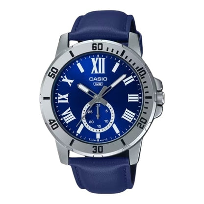 CASIO COLLECTION & VINTAGE DIVER DATE LEATHER - BLUE MTP-VD200L-2BUDF Date Armbanduhr 45 mm Blau