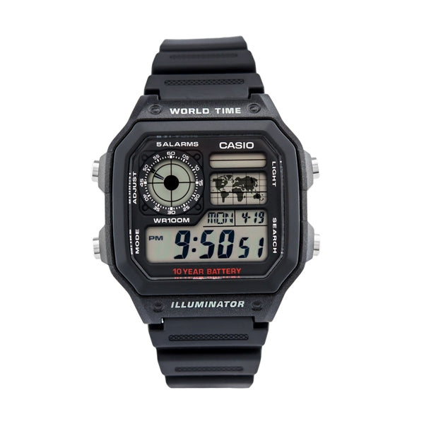 CASIO COLLECTION & VINTAGE DIVER - WORLD TIME ILLUMINATOR 5 ALARMS - FUTURE CLASSIC COLLECTION - BLACK AE-1200WH-1AVEF Dual Time Armbanduhr 42 mm Schwarz