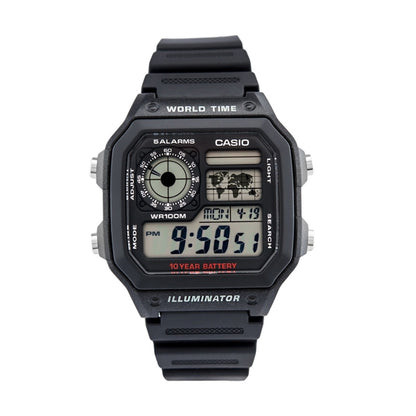 CASIO COLLECTION & VINTAGE DIVER - WORLD TIME ILLUMINATOR 5 ALARMS - FUTURE CLASSIC COLLECTION - BLACK AE-1200WH-1AVEF Dual Time Armbanduhr 42 mm Schwarz