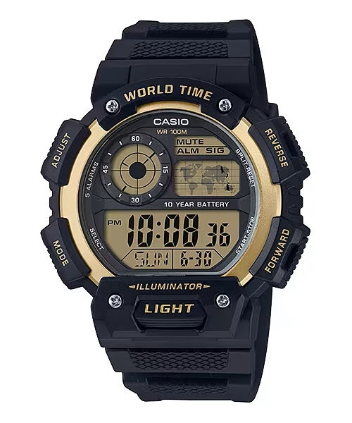 CASIO COLLECTION & VINTAGE DIVER - WORLD TIME ILLUMINATOR 5 ALARMS - GOLD AE-1400WH-9AVDF Multifunction Armbanduhr 51 mm Gold