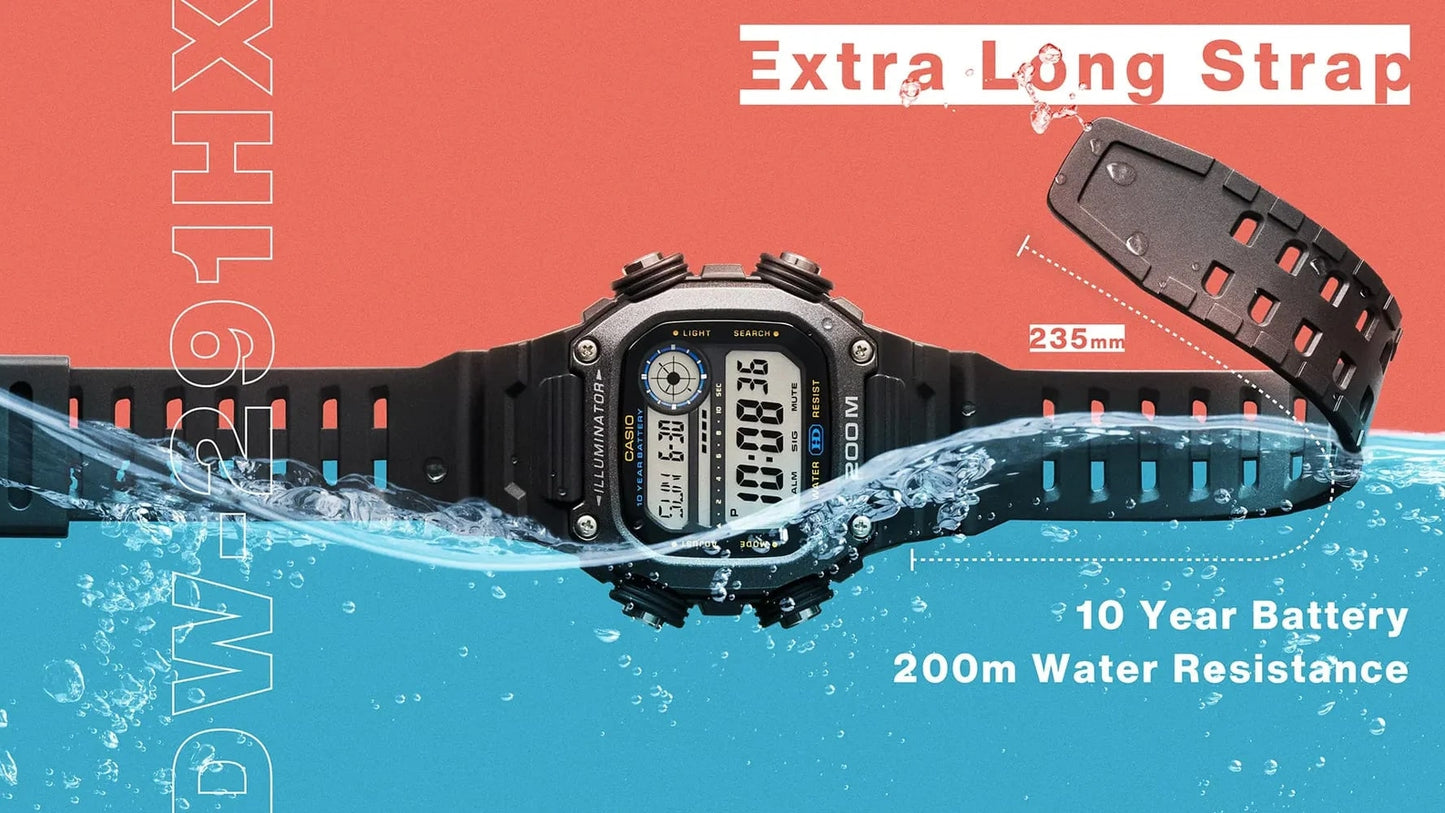 CASIO COLLECTION & VINTAGE DW-291HX-1AVDF Multifunction Armbanduhr 50 mm Schwarz ansicht-3