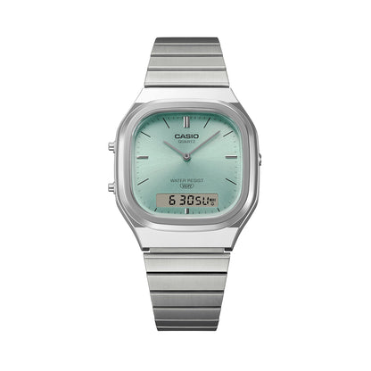 CASIO COLLECTION & VINTAGE EDGY ROUNDED SQUARE - BLUE AQ-240E-2AEF Dual Time Armbanduhr 36 mm Blau