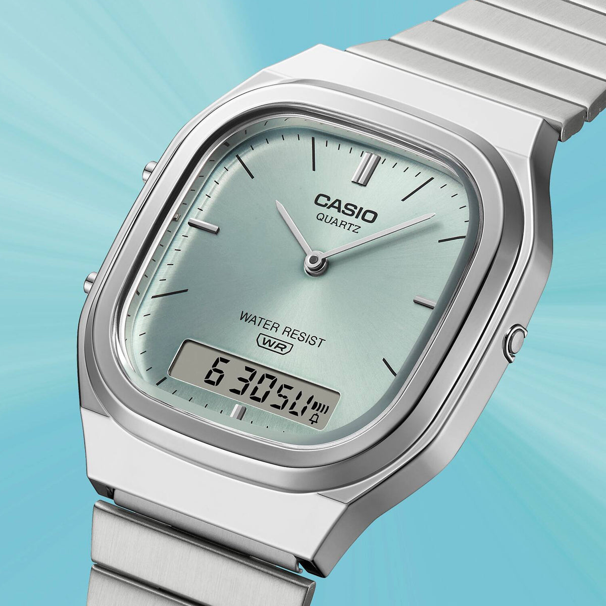 CASIO COLLECTION & VINTAGE EDGY ROUNDED SQUARE - BLUE AQ-240E-2AEF Dual Time Armbanduhr 36 mm Blau ansicht-2