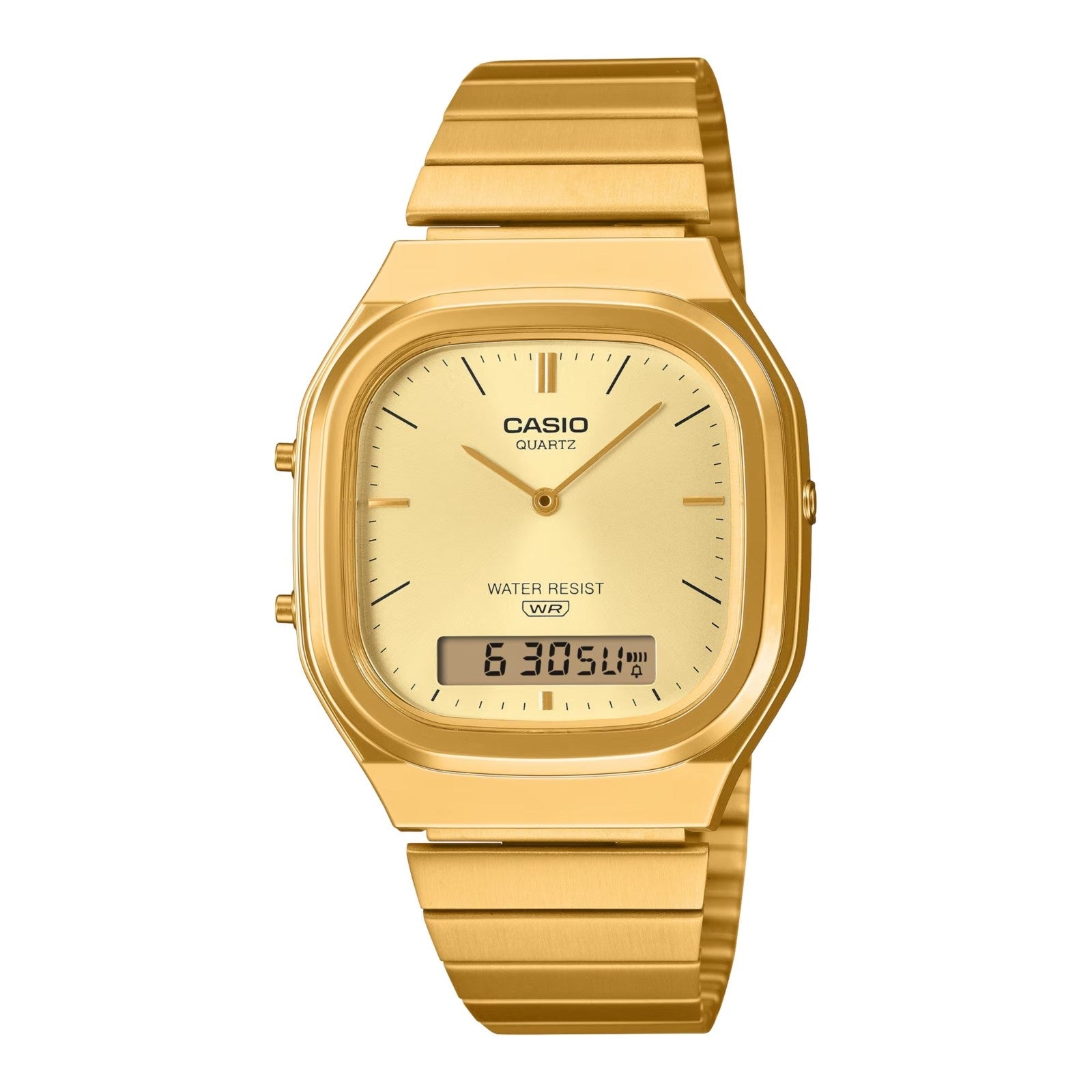 CASIO COLLECTION & VINTAGE EDGY ROUNDED SQUARE - GOLD AQ-240EG-9AEF Dual Time Armbanduhr 36 mm Gold ansicht-2
