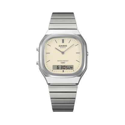 CASIO COLLECTION & VINTAGE EDGY ROUNDED SQUARE - SILVER AQ-240E-7A2EF Dual Time Armbanduhr 36 mm Silber