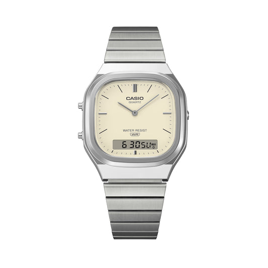 CASIO COLLECTION & VINTAGE EDGY ROUNDED SQUARE - SILVER Unisex Quarzuhr aus Kunststoff mit – Produktansicht