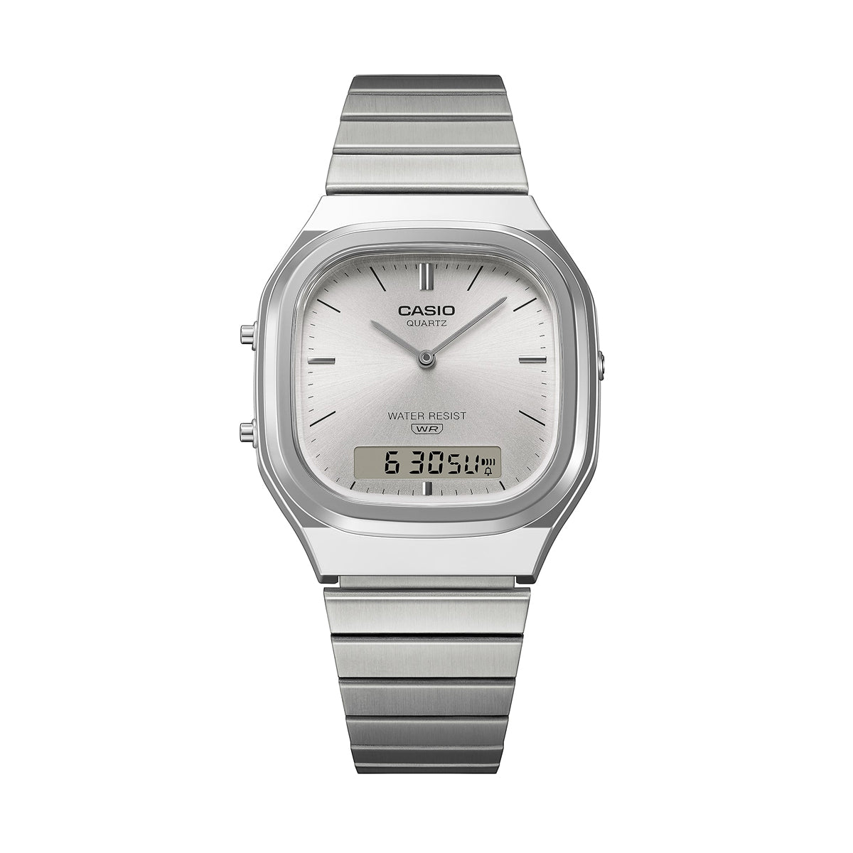CASIO COLLECTION & VINTAGE EDGY ROUNDED SQUARE - SILVER AQ-240E-7AEF Dual Time Armbanduhr 36 mm Silber
