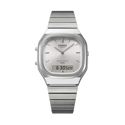 CASIO COLLECTION & VINTAGE EDGY ROUNDED SQUARE - SILVER AQ-240E-7AEF Dual Time Armbanduhr 36 mm Silber