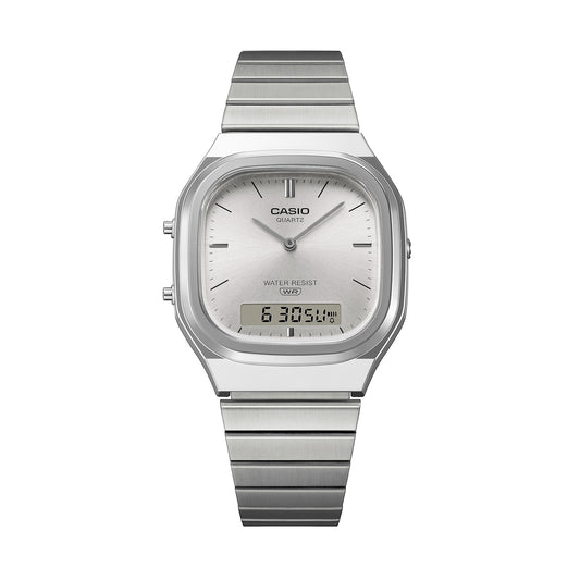 CASIO COLLECTION & VINTAGE EDGY ROUNDED SQUARE - SILVER AQ-240E-7AEF Dual Time Armbanduhr 36 mm Silber
