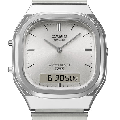 CASIO COLLECTION & VINTAGE EDGY ROUNDED SQUARE - SILVER AQ-240E-7AEF Dual Time Armbanduhr 36 mm Silber ansicht-3