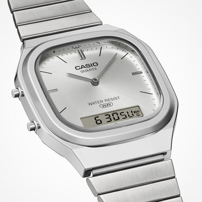 CASIO COLLECTION & VINTAGE EDGY ROUNDED SQUARE - SILVER AQ-240E-7AEF Dual Time Armbanduhr 36 mm Silber ansicht-2