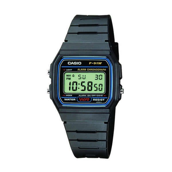 CASIO COLLECTION & VINTAGE F-91 RESIN STRAP - BLUE FRAME F-91W-1YEG Multifunction Armbanduhr 35 mm Blau