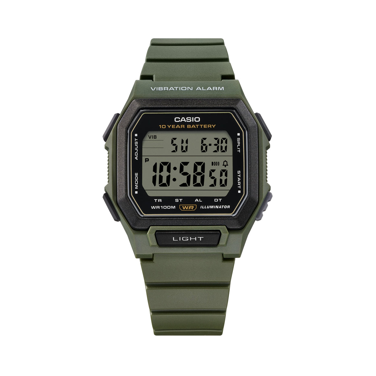 CASIO COLLECTION & VINTAGE ILLUMINATOR 10 YEARS BATTERY - ARMY GREEN W-738H-3AVEF Armbanduhr Grün