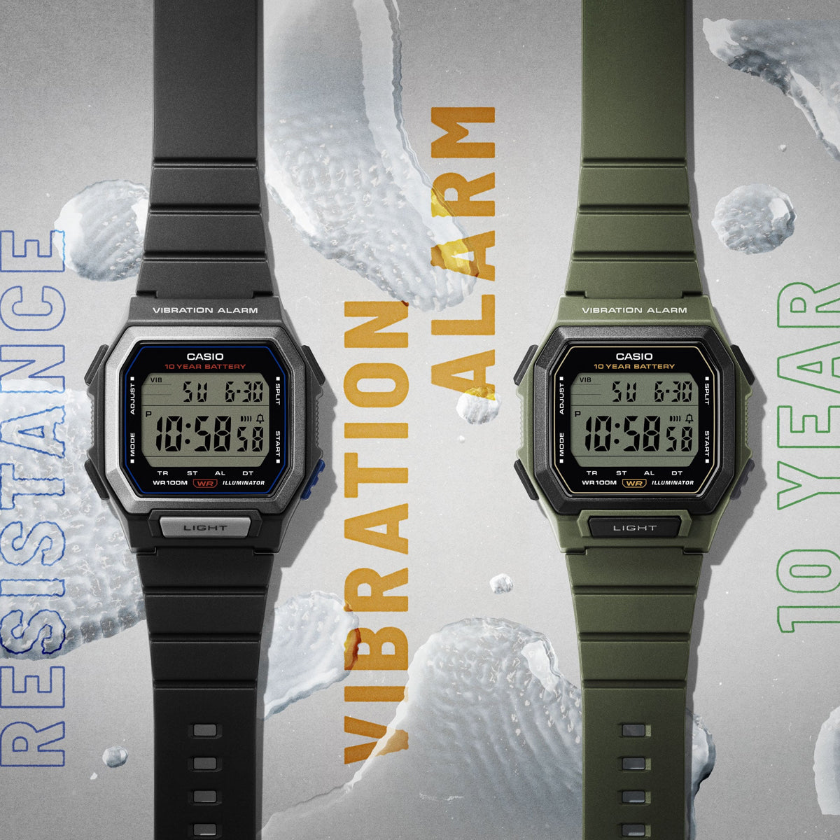 CASIO COLLECTION & VINTAGE ILLUMINATOR 10 YEARS BATTERY - ARMY GREEN W-738H-3AVEF Armbanduhr Grün ansicht-3