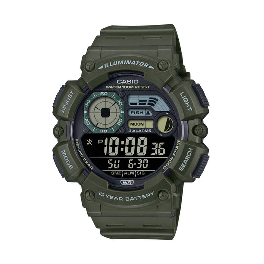 CASIO COLLECTION & VINTAGE ILLUMINATOR 10 YEARS BATTERY - ARMY GREEN WS-1500H-3BVEF Multifunction Armbanduhr 50 mm Grün