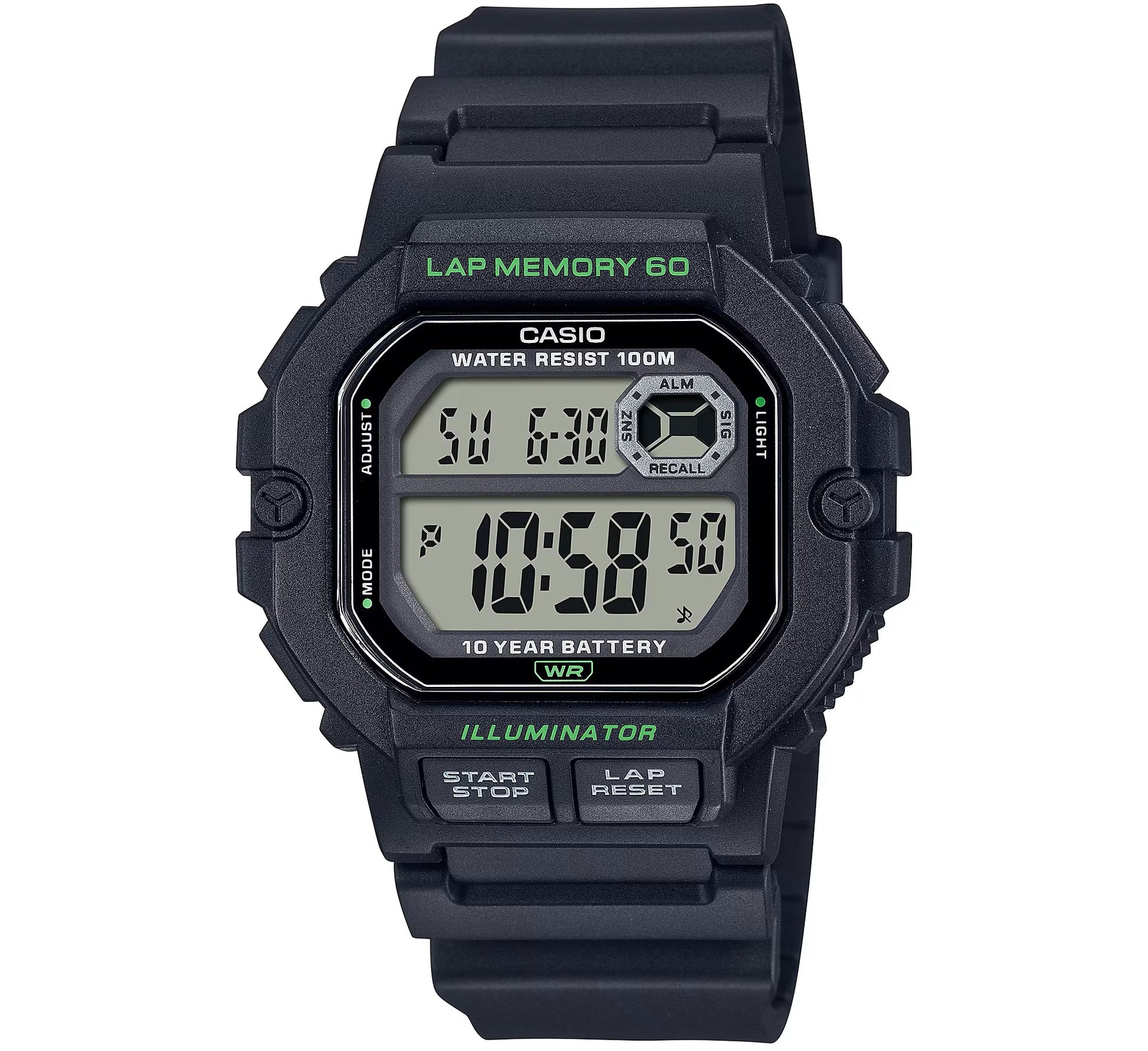 CASIO COLLECTION & VINTAGE ILLUMINATOR LAP MEMORY 60 - BLACK WS-1400H-1AVCF Multifunction Armbanduhr 44.5 mm Schwarz