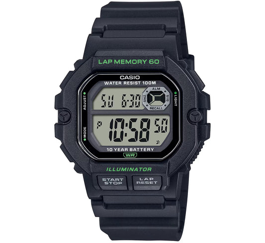 CASIO COLLECTION & VINTAGE ILLUMINATOR LAP MEMORY 60 - BLACK Herren Quarzuhr aus Kunststoff mit – Produktansicht